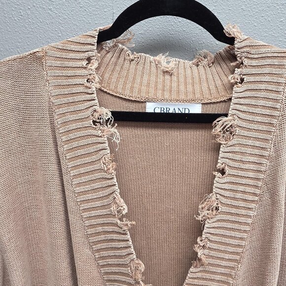 CBRAND Sweater Womens Large Tan Distressed Surplice V Neck Long Sleeve Pullover - Picture 2 of 10